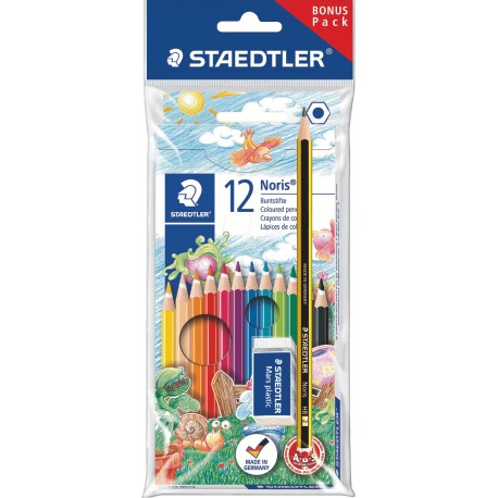 CRAYON COULEUR DE 12 STAEDETLER 61 SET 6 +GOMME+ CRAYON NOIR