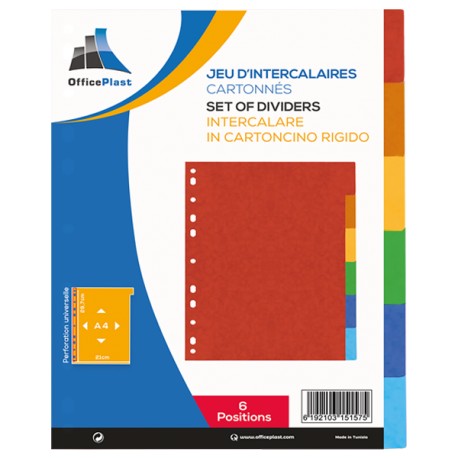 JEUX DE SEPARATION DE 6 CARTONNE OFFICE PLAST